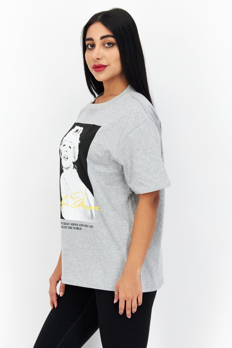 Marilyn Monroe Women Oversize Crew Neck Short Sleeve Graphic T-shirt, Heather Grey - Image 2